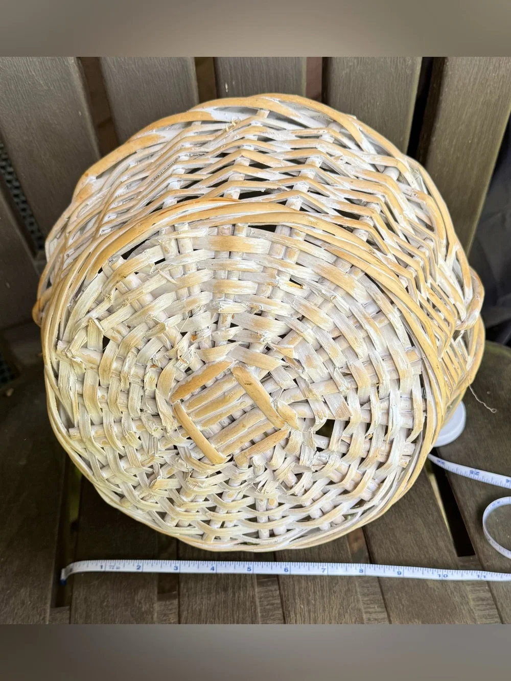 Antique’d Woven Two-Tone White Basket with Handle Multi Purpose w/ Plastic Liner